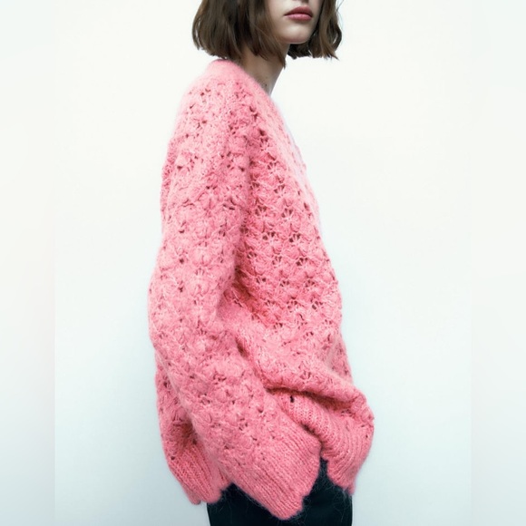 Zara Pink Wool Blend Oversized Sweater - Picture 9 of 15